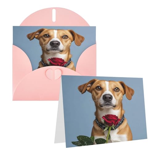 Rkklvbns Grußkarten Hund hält ein Rosenherz verschiedene Anlässe Grußkarten Freundschaft Gedenkkarten Urlaubskarten von Rkklvbns