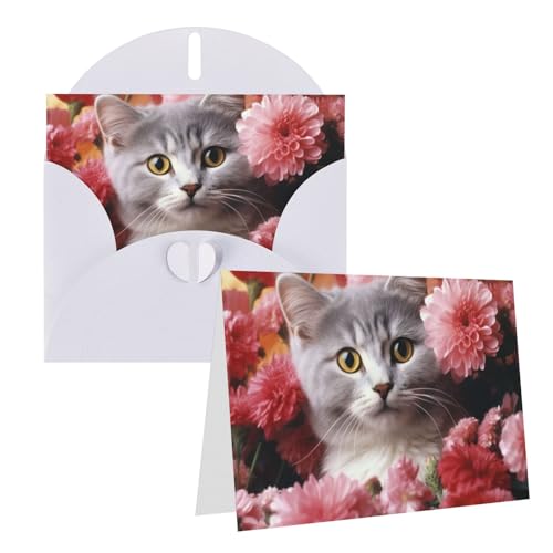 Rkklvbns Grußkarten Katze in Blumen Herz Verschiedene Anlässe Grußkarten Freundschaft Gedenkkarten Urlaubskarten von Rkklvbns