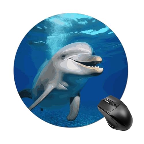 Rundes Mauspad, Motiv: Happy Dolphin, wasserdicht, rutschfest, Gummi, lustige Mauspads, 19,8 x 19,8 cm, für Computer, Laptop, Büro, Schreibtisch, Zubehör, Mauspad Rundes Mauspad, Motiv: Happy Dolphin, wasserdicht, rutschfest, Gummi, lustige Mauspads, 19,8 x 19,8 cm, für Computer, Laptop, Büro, Schreibtisch, Zubehör, Mauspad von Rkklvbns