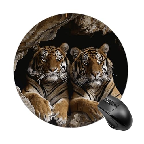 Tiger in Höhle Rundes Mauspad, wasserdicht, rutschfest, Gummi, lustiges Mauspad, 19,8 x 19,8 cm, für Computer, Laptop, Büro, Schreibtisch, Zubehör, Mauspad Tiger in Höhle Rundes Mauspad, wasserdicht, rutschfest, Gummi, lustiges Mauspad, 19,8 x 19,8 cm, für Computer, Laptop, Büro, Schreibtisch, Zubehör, Mauspad von Rkklvbns
