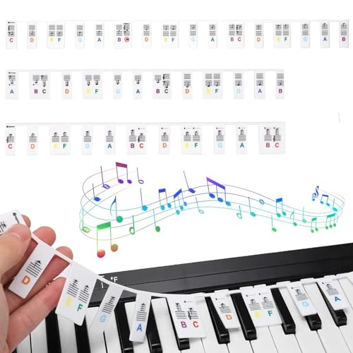 Klavier Keyboard Noten Aufkleber, Abnehmbare Klaviertastatur Notenetiketten, Klavier Noten Sticker, Klaviatur Schablone 88 Tasten mit Box, Keyboard Noten Silikon für Kinder Anfänger Klavier Lernen von Rkllejs