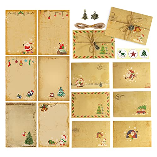 Vintage Weihnachtskarte, Rluobo 37-teilige Weihnachtsgrußkarten und Umschläge mit 6 Vintage-Weihnachtsdesigns, enthält 12 Karten + 6 Umschläge + 12 Aufkleber + 10 Meter Schnur + 6 Ornamente von Rluobo