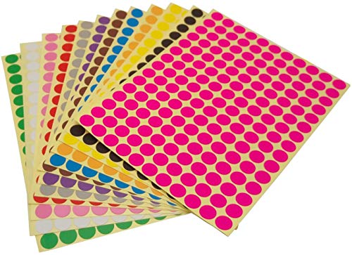 Runde Punktaufkleber,Farbetiketten 8mm Dot Klebepunkte 16 Farben/Blatt Farbkodierung Etikette 3900 Stück Markierungspunkte von Rmeet