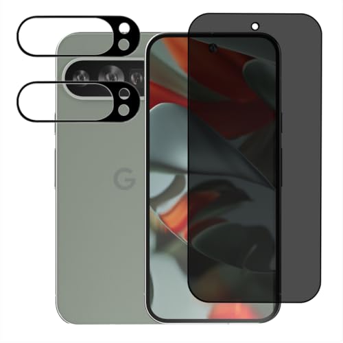 Sichtschutz Schutzfolie für Panzerglas für Google Pixel 9 Pro, Anti-Spähen Privacy Folie mit Kameraschutz Panzer Schutz Glas [1+2 Stück], 9H Härte, Anti-Spy Sichtschutzfolie für Google Pixel 9 Pro von Rnnmeeko