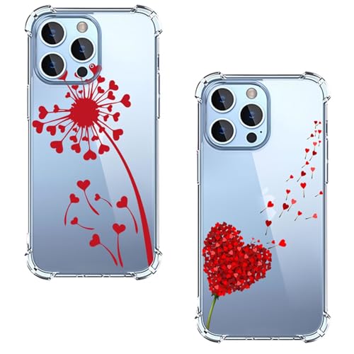 Miagon 2X Transparent Blume Hülle für iPhone 13 Pro,Silikon Case mit Floral Herz Muster für Mädchen Frauen Dünne Handyhülle Stoßfeste Airbag Schutzhülle Durchsichtig Cover von Rnrieyta