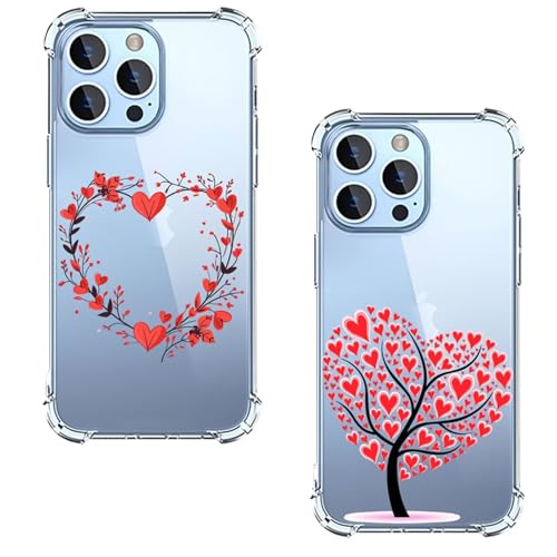 Miagon 2X Transparent Blume Hülle für iPhone 14 Pro Max,Silikon Case mit Floral Herz Muster für Mädchen Frauen Dünne Handyhülle Stoßfeste Airbag Schutzhülle Durchsichtig Cover von Rnrieyta