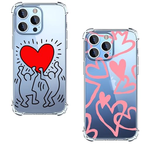 Miagon 2X Transparent Blume Hülle für iPhone 15 Pro,Silikon Case mit Floral Herz Muster für Mädchen Frauen Dünne Handyhülle Stoßfeste Airbag Schutzhülle Durchsichtig Cover von Rnrieyta