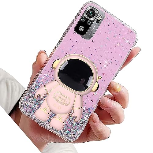Miagon Astronaut Ständer Hülle Glitzer für Xiaomi Redmi Note 10S,Cute Mädchen Dünn Crystal Schutzhülle Bling Transparent Case Bumper mit Weltraumfahrer Halter Kickständer,Rosa von Rnrieyta