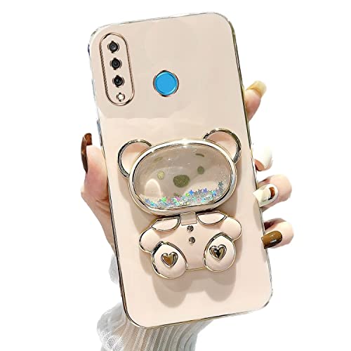 Rnrieyta Miagon Bär Spiegel Ständer Hülle für Huawei P30 Lite,Cute Mädchen Dünn Treibsand Glitzer Galvanisierte Schutzhülle Weiches Case Bumper mit Spiegel Halter Kickständer von Rnrieyta