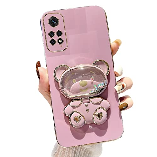 Miagon Bär Spiegel Ständer Hülle für Xiaomi Redmi Note 11,Cute Mädchen Dünn Treibsand Glitzer Galvanisierte Schutzhülle Weiches Case Bumper mit Spiegel Halter Kickständer von Rnrieyta