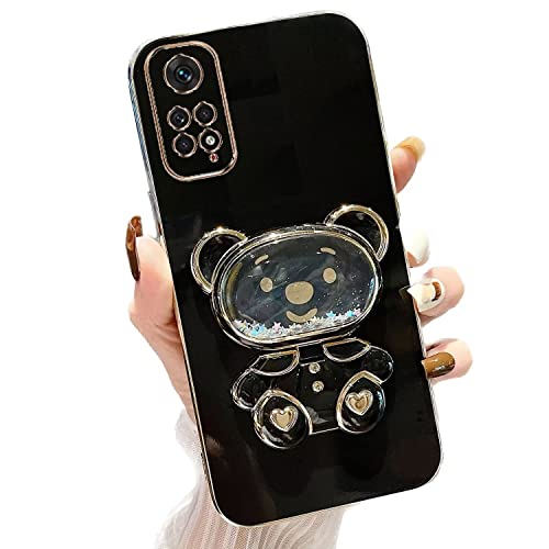 Miagon Bär Spiegel Ständer Hülle für Xiaomi Redmi Note 11,Cute Mädchen Dünn Treibsand Glitzer Galvanisierte Schutzhülle Weiches Case Bumper mit Spiegel Halter Kickständer von Rnrieyta