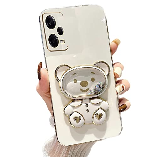 Miagon Bär Spiegel Ständer Hülle für Xiaomi Redmi Note 12 4G,Cute Mädchen Dünn Treibsand Glitzer Galvanisierte Schutzhülle Weiches Case Bumper mit Spiegel Halter Kickständer von Rnrieyta