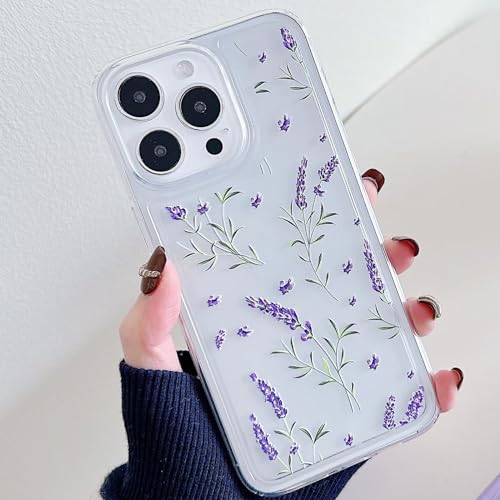 Miagon Blume Serie Handyhülle für iPhone 14 Pro,Durchsichtig Klares Dünn Weiches Flexible TPU Hülle mit Motiv Schutzhülle,Lila Blume von Rnrieyta