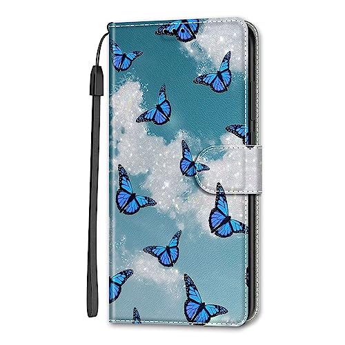 Miagon Full Body Flip PU Leder Schutzhülle für Samsung Galaxy A52 5G/4G/A52s,Bunt Muster Hülle Brieftasche Case Cover Ständer mit Kartenfächer,Himmel Schmetterling von Rnrieyta