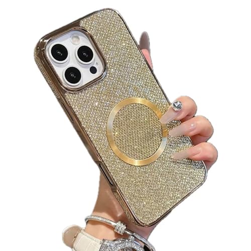 Miagon Glitzer Hülle für iPhone 16 Pro Max,Magnetische Handyhülle kompatibel mit MagSafe Plated Bling Silikon Case Männer Mädchen Stoßfeste Schutzhülle von Rnrieyta