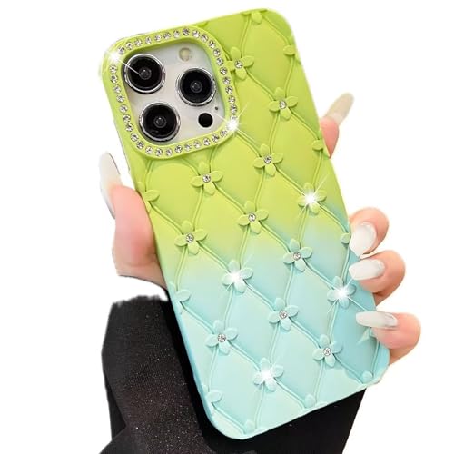 Miagon Gradient Strass Glitter Hülle für iPhone 13/14,Glitzer Blume Handyhülle Rhombus Diamant Cover Bling Stoßfest Schutzhülle Case für Mädchen von Rnrieyta