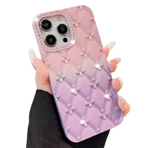 Miagon Gradient Strass Glitter Hülle für iPhone 15 Pro,Glitzer Blume Handyhülle Rhombus Diamant Cover Bling Stoßfest Schutzhülle Case für Mädchen von Rnrieyta