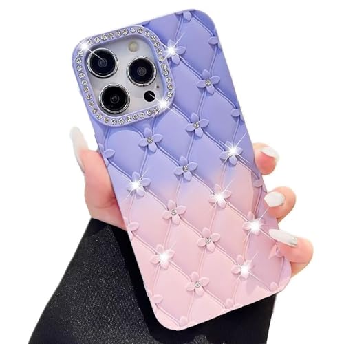 Miagon Gradient Strass Glitter Hülle für iPhone 15 Pro Max,Glitzer Blume Handyhülle Rhombus Diamant Cover Bling Stoßfest Schutzhülle Case für Mädchen von Rnrieyta