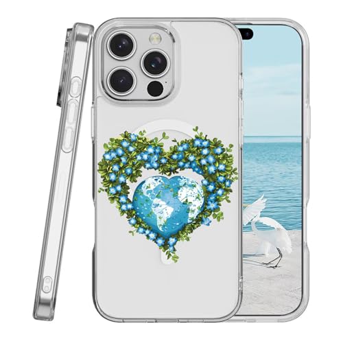 Miagon Herz Blumen Magnetisch Hülle für iPhone 11 Pro Max,Kreativ Transparent Handyhülle [Kompatibel mit MagSafe Kabellosem Laden] Niedlich Blume Stoßfest Schutzhülle von Rnrieyta