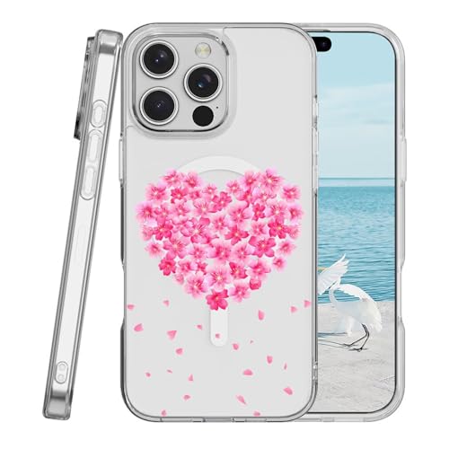Miagon Herz Blumen Magnetisch Hülle für iPhone 12 Mini,Kreativ Transparent Handyhülle [Kompatibel mit MagSafe Kabellosem Laden] Niedlich Blume Stoßfest Schutzhülle von Rnrieyta