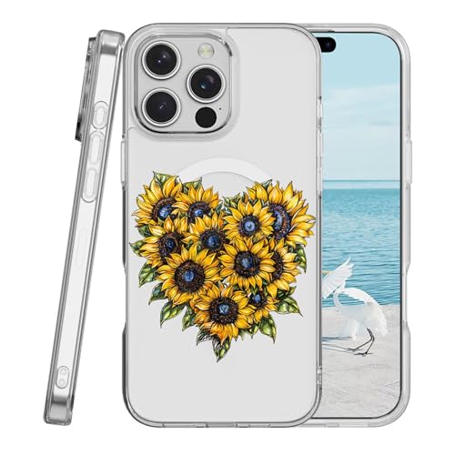 Miagon Herz Blumen Magnetisch Hülle für iPhone 15 Plus,Kreativ Transparent Handyhülle [Kompatibel mit MagSafe Kabellosem Laden] Niedlich Blume Stoßfest Schutzhülle von Rnrieyta