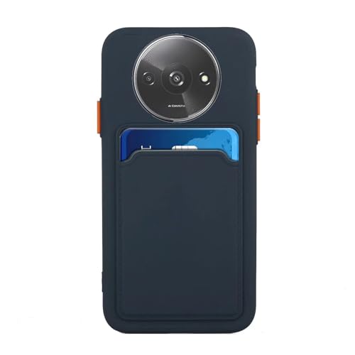 Rnrieyta Miagon Matt Brieftasche Hülle für Xiaomi Redmi A3,Rückseite Handyhülle mit Kartenhalter Ultra Dünn Weiche TPU Stoßfeste Schutzhülle,Dunkel Blau von Rnrieyta