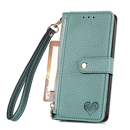 Rnrieyta Miagon Reißverschluss Brieftasche Hülle für Google Pixel 7A,Magnet Handyhülle Tasche PU Leder Herz Klapphülle Flip Case Geldbörse mit 7 Kartenfach von Rnrieyta
