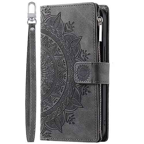 Miagon Reißverschluss Brieftasche Hülle für Xiaomi Redmi Note 12 Pro Plus 5G,Magnet Handyhülle Tasche PU Leder Totem Blume Prägung Klapphülle Flip Case Geldbörse mit Kartenfach von Rnrieyta