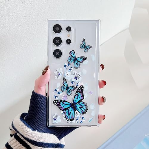 Miagon Schmetterling Serie Handyhülle für Samsung Galaxy S22 Plus,Durchsichtig Klares Dünn Weiches Flexible TPU Hülle mit Motiv Schutzhülle,Blume Schmetterling von Rnrieyta