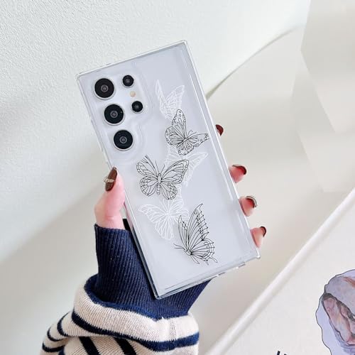 Miagon Schmetterling Serie Handyhülle für Samsung Galaxy S24 Ultra,Durchsichtig Klares Dünn Weiches Flexible TPU Hülle mit Motiv Schutzhülle,Weiß Schwarz Schmetterling von Rnrieyta