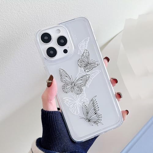 Miagon Schmetterling Serie Handyhülle für iPhone 15 Plus,Durchsichtig Klares Dünn Weiches Flexible TPU Hülle mit Motiv Schutzhülle,Weiß Schwarz Schmetterling von Rnrieyta