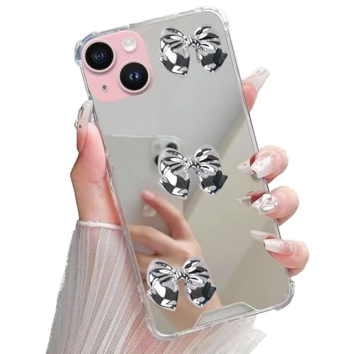 Miagon Spiegel Hülle für iPhone 13 Mini,Schutzhülle Nette Silber Chrom 3D Liebe Herz Backcover Überzug Mirror Makeup Handytasche Stoßfeste Protective Bumper von Rnrieyta