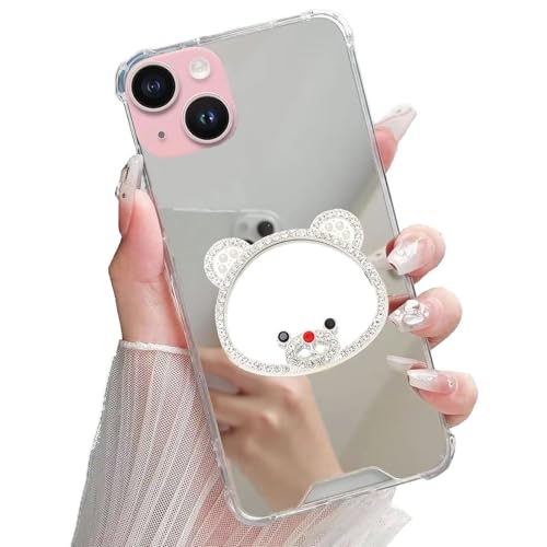 Miagon Spiegel Hülle für iPhone 14,Schutzhülle Nette Silber Chrom 3D Liebe Herz Backcover Überzug Mirror Makeup Handytasche Stoßfeste Protective Bumper von Rnrieyta