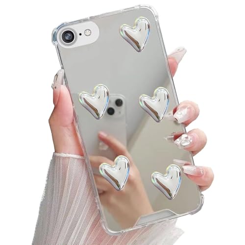 Miagon Spiegel Hülle für iPhone 6S/6,Schutzhülle Nette Silber Chrom 3D Liebe Herz Backcover Überzug Mirror Makeup Handytasche Stoßfeste Protective Bumper von Rnrieyta