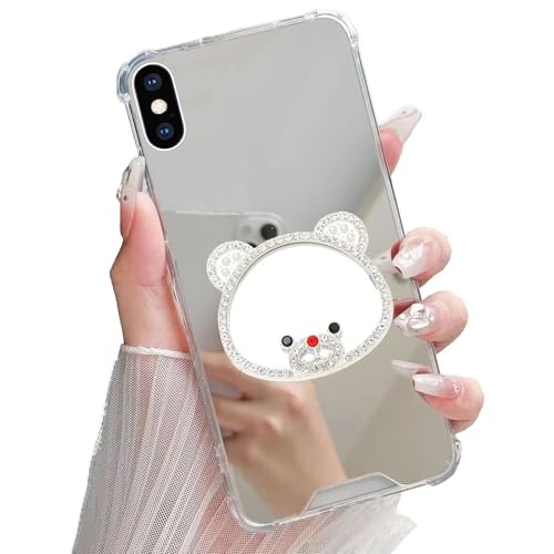 Miagon Spiegel Hülle für iPhone XR,Schutzhülle Nette Silber Chrom 3D Liebe Herz Backcover Überzug Mirror Makeup Handytasche Stoßfeste Protective Bumper von Rnrieyta