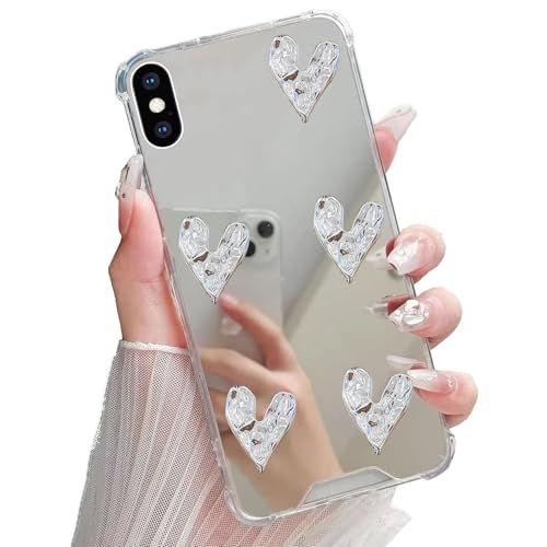 Miagon Spiegel Hülle für iPhone XS/X,Schutzhülle Nette Silber Chrom 3D Liebe Herz Backcover Überzug Mirror Makeup Handytasche Stoßfeste Protective Bumper von Rnrieyta