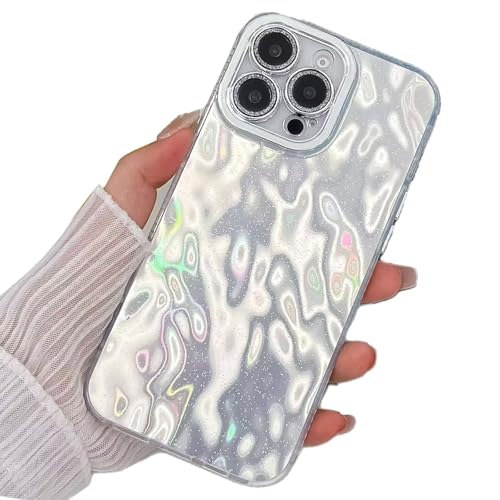 Miagon für iPhone 13 Pro Hülle Niedlich Falten Muster Hart Stoßfeste Glitzer Laser Handyhülle mit Kameraschutz Ästhetischer Schlanke Schutzhülle von Rnrieyta