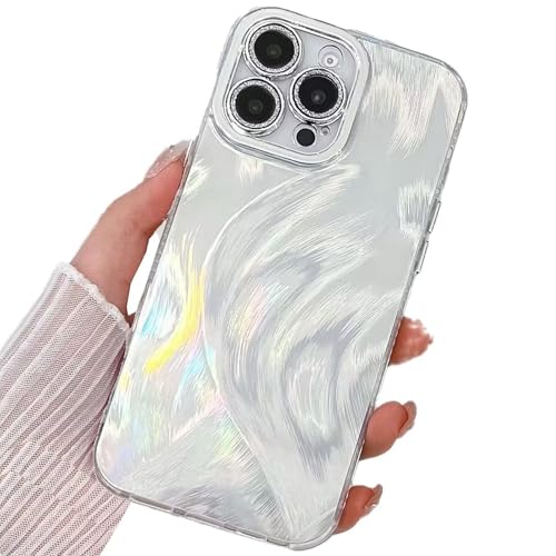 Miagon für iPhone 14 Pro Hülle Niedlich Musselin Muster Hart Stoßfeste Glitzer Laser Handyhülle mit Kameraschutz Ästhetischer Schlanke Schutzhülle von Rnrieyta
