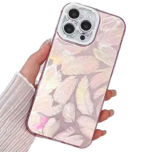 Miagon für iPhone 15 Pro Hülle Niedlich Feder Muster Hart Stoßfeste Glitzer Laser Handyhülle mit Kameraschutz Ästhetischer Schlanke Schutzhülle von Rnrieyta