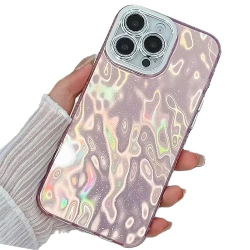 Miagon für iPhone 16 Pro Max Hülle Niedlich Falten Muster Hart Stoßfeste Glitzer Laser Handyhülle mit Kameraschutz Ästhetischer Schlanke Schutzhülle von Rnrieyta