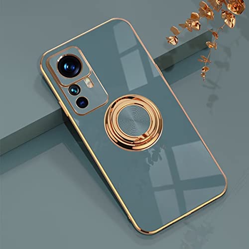 Rnrieyta 360 Grad Ring Halter Hülle für Xiaomi 12T Pro,Galvanisierung Ständer Silikon Dünn Case Schutzhülle Fingerhalter Magnetische Autohalterung Cover von Rnrieyta