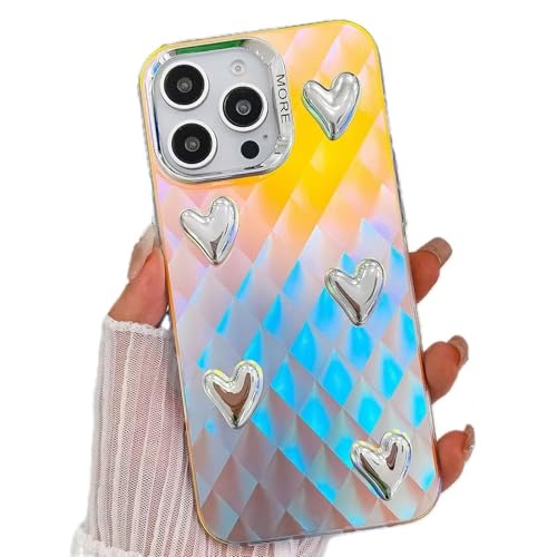 Rnrieyta Bunt Laserhülle für iPhone 13 Pro,Regenbogen Laser Handyhülle mit 3D Herz Schillernde Bling Glitzer Holografisch Hülle Matt Schutzhülle für Mädchen Frauen von Rnrieyta