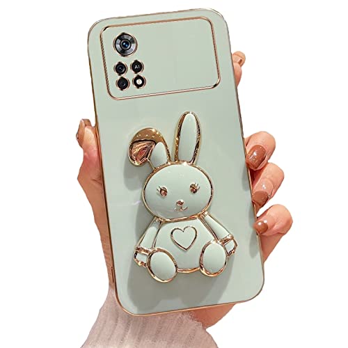 Rnrieyta Herz Kaninchen Ständer Hülle für Xiaomi Poco M4 Pro 4G,Cute Mädchen Dünn Galvanisierte Schutzhülle Weiches Case Bumper mit Hase Halter Kickständer von Rnrieyta