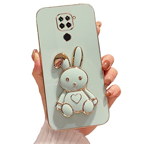 Rnrieyta Herz Kaninchen Ständer Hülle für Xiaomi Redmi Note 9,Cute Mädchen Dünn Galvanisierte Schutzhülle Weiches Case Bumper mit Hase Halter Kickständer von Rnrieyta