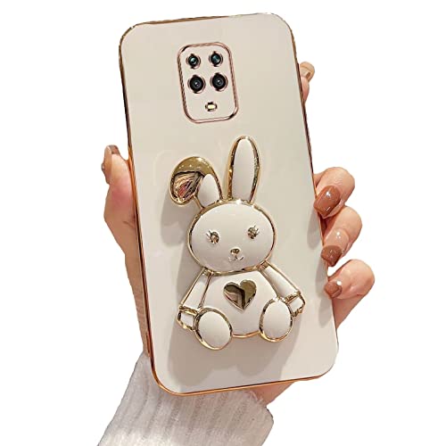 Rnrieyta Herz Kaninchen Ständer Hülle für Xiaomi Redmi Note 9 Pro,Cute Mädchen Dünn Galvanisierte Schutzhülle Weiches Case Bumper mit Hase Halter Kickständer von Rnrieyta