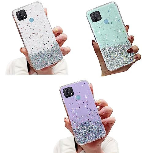 Rnrieyta Miagon 3X Glitzer Hülle für Oppo Realme C21,Durchsichtig Stern HandyHülle Weich Sparkle Silikon Cover Frauen Mädchen Klar Schutzhülle von Rnrieyta