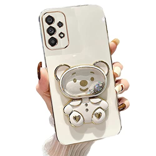 Rnrieyta Miagon Bär Spiegel Ständer Hülle für Samsung Galaxy A23 4G/5G,Cute Mädchen Dünn Treibsand Glitzer Galvanisierte Schutzhülle Weiches Case Bumper mit Spiegel Halter Kickständer von Rnrieyta