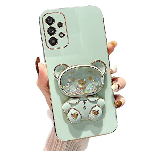 Rnrieyta Miagon Bär Spiegel Ständer Hülle für Samsung Galaxy A52 4G/5G,Cute Mädchen Dünn Treibsand Glitzer Galvanisierte Schutzhülle Weiches Case Bumper mit Spiegel Halter Kickständer von Rnrieyta