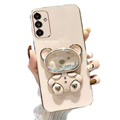 Rnrieyta Miagon Bär Spiegel Ständer Hülle für Samsung Galaxy A54 5G,Cute Mädchen Dünn Treibsand Glitzer Galvanisierte Schutzhülle Weiches Case Bumper mit Spiegel Halter Kickständer von Rnrieyta