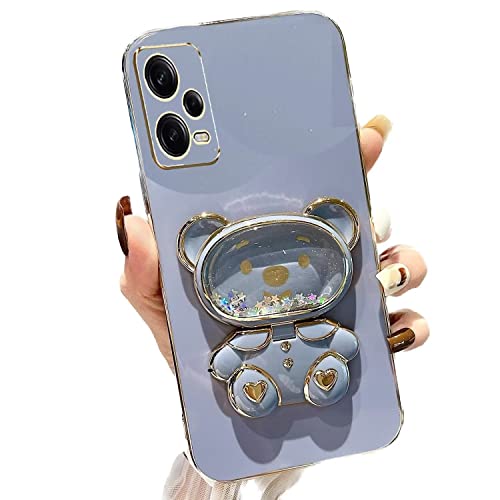 Rnrieyta Miagon Bär Spiegel Ständer Hülle für Xiaomi Poco X5 Pro 5G,Cute Mädchen Dünn Treibsand Glitzer Galvanisierte Schutzhülle Weiches Case Bumper mit Spiegel Halter Kickständer von Rnrieyta